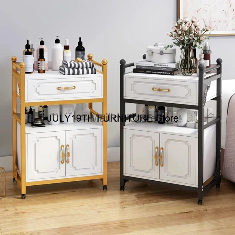 Light Luxury Iron Art Salon Trolleys Household Storage Cabinet Simple Salon Furniture Storage Removable Manicure Tool Trolley