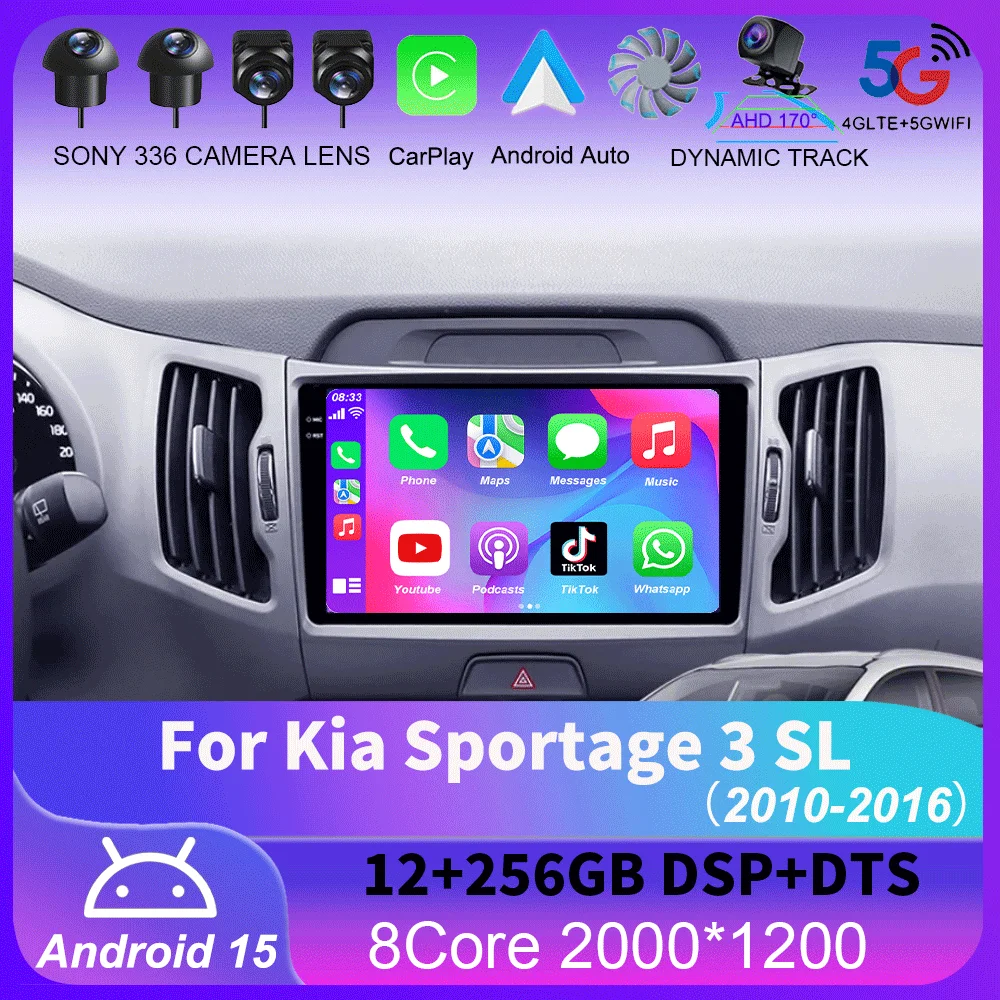 Para Kia Sportage 3 SL 2010 - 2016 Android 15 Carplay Auto 4G + WIFI GPS Radio de coche navegación reproductor de vídeo Multimedia estéreo BT