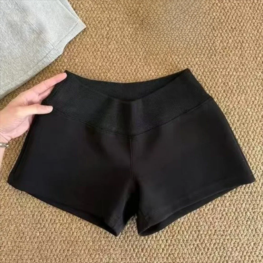Breathable Drawstring Women Sports Shorts Slim Fitting Black/Grey Sweat Shorts Low-rise Casual Pants Summer