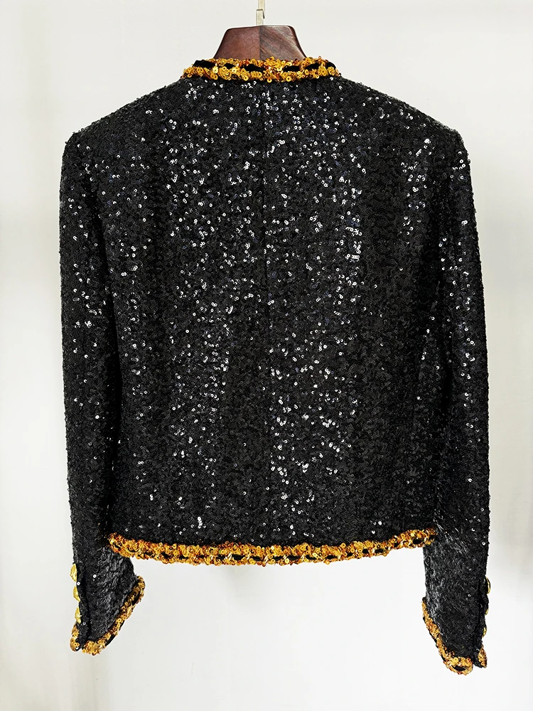 HIGH STREET Newest Fashion 2024 Designer Women's Gold Chains Sequined  Jacket