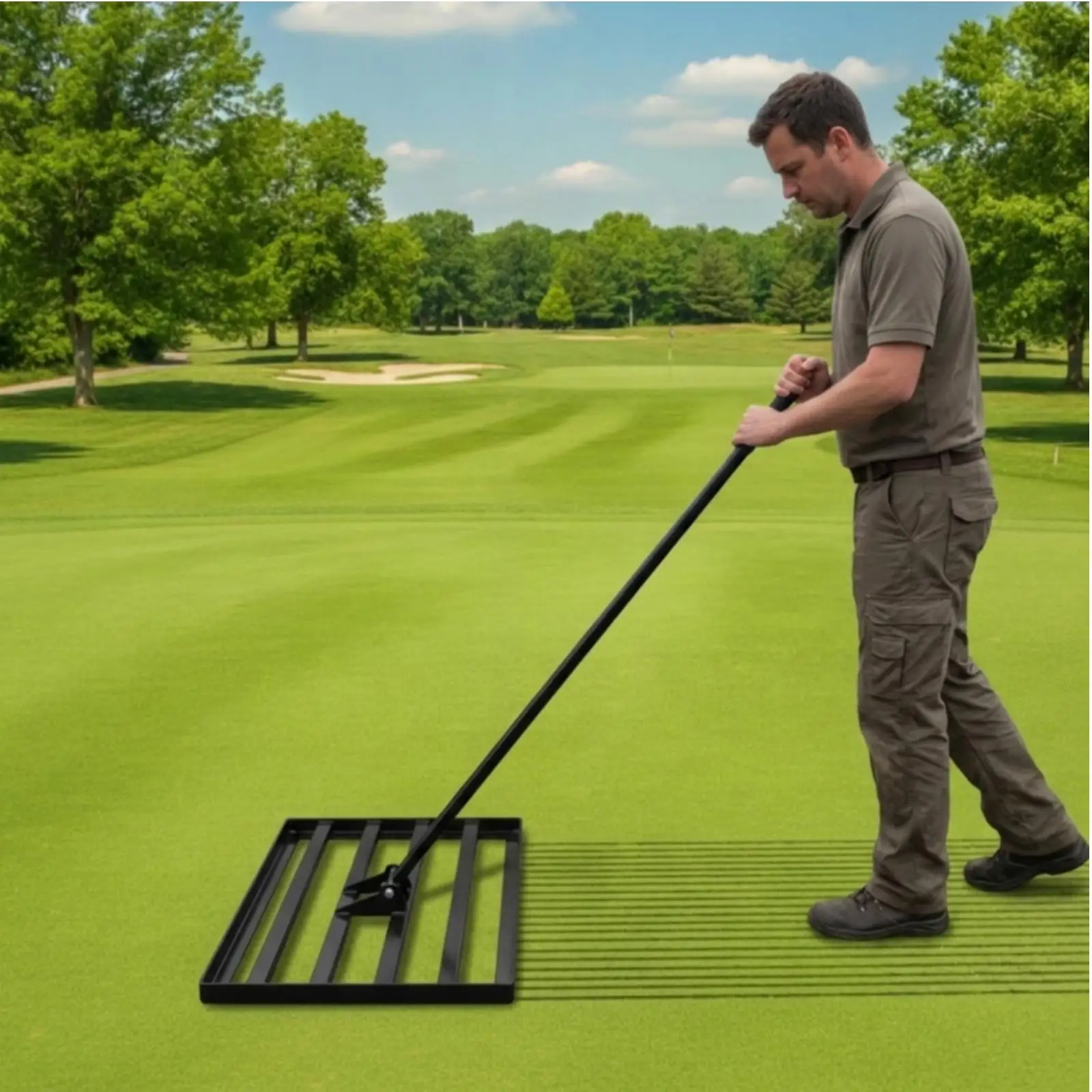 Lawn Leveling Rake Long Handle Lawn Leveler with Steel Head Wide for Golf Course