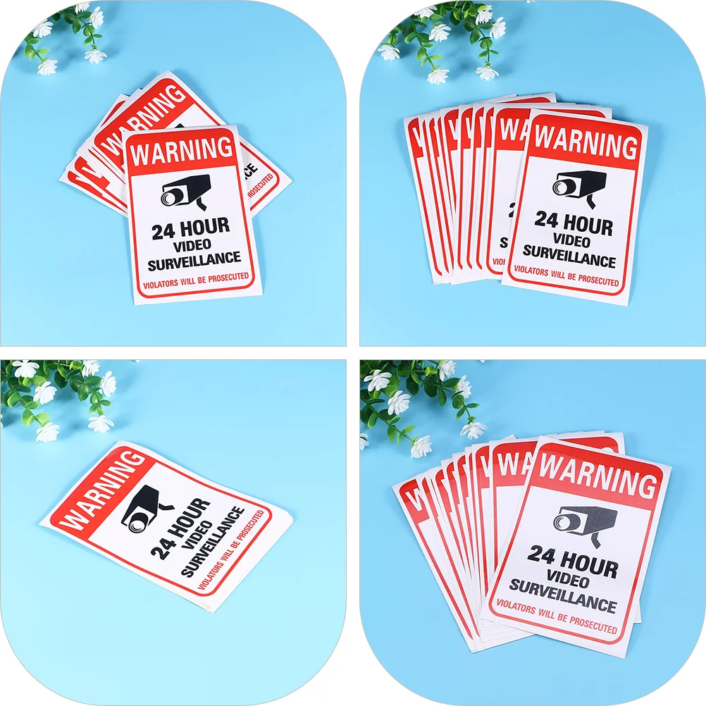 20 Pcs Monitor Warning Stickers 24 Hour Video Surveillance Sign for Caution Signs Outdoor Adhesive