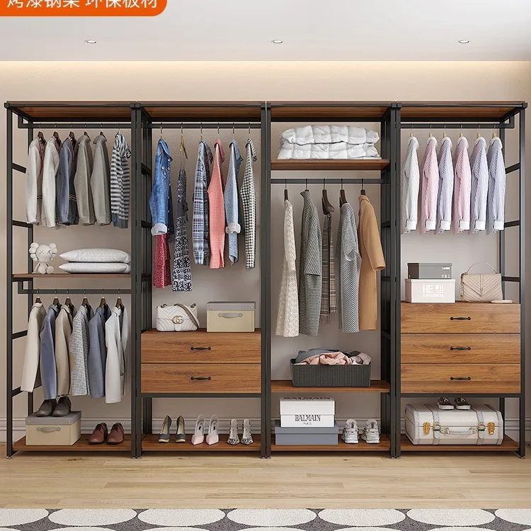 

Light luxury cloakroom Coat rack Walk-in home bedroom Drawer storage combination Floor-to-ceiling double-layer hanger wardrobe