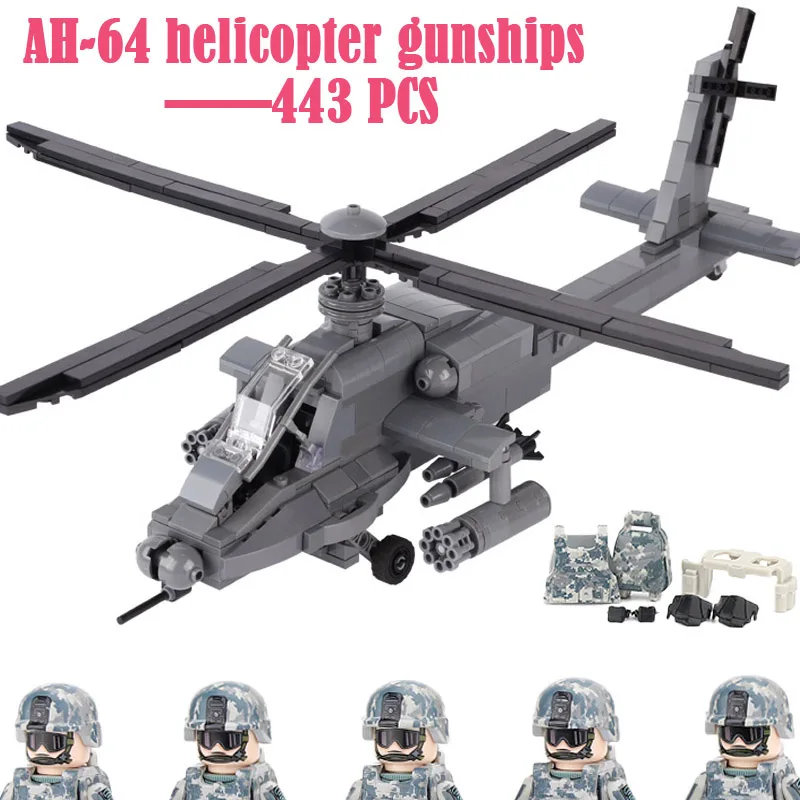 Modern US Military AH-64 Copter Gunships Building Blocks WW2 Special Soldier Figures Airplane Army Gun Weapons Bricks Toys Boys