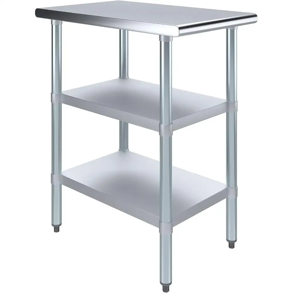 Stainless Steel Work Table Utility Table NSF Certified Metal Prep Table with 2 Shelves Adjustable Legs and Versatile Use