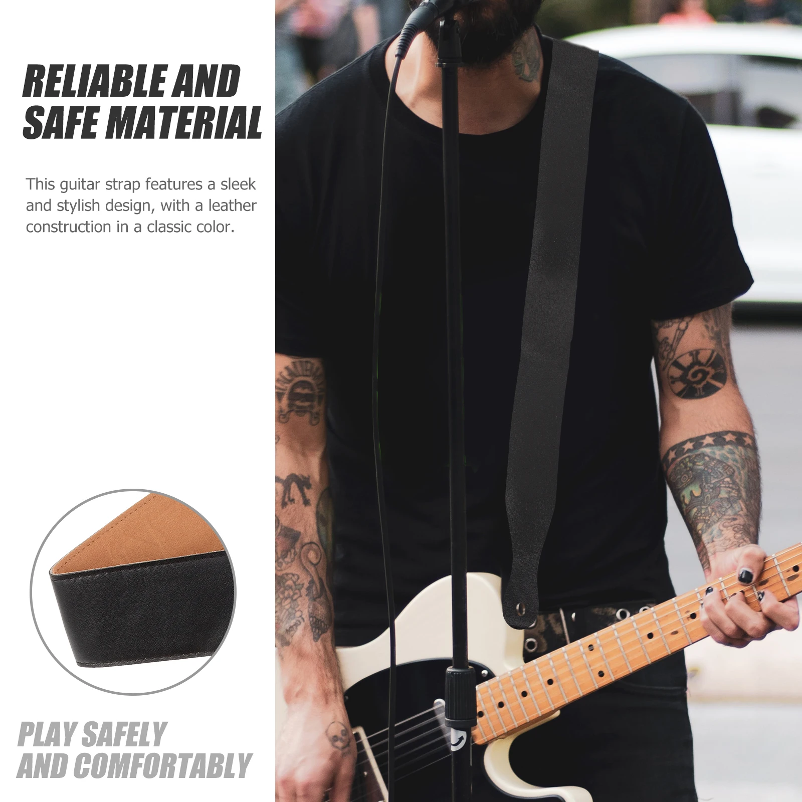 

Guitar Strap with Pick Holder Acoustic Accessories Electric Bass Black Padded Man