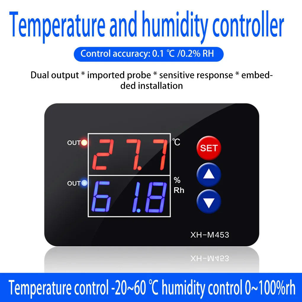 Thermostat LED Screen Dual Display Humidity Regulator Cooling Control 12V