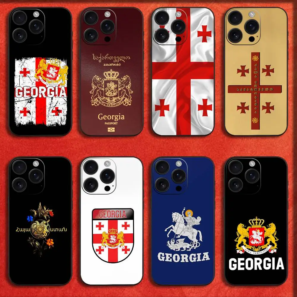 

Georgia National Emblem Flag Passport Phone Case For iPhone 16,15,14,13,12,11,Pro,XS,Max,XR,Plus,E,SE4,Mini Black Fashion Cover