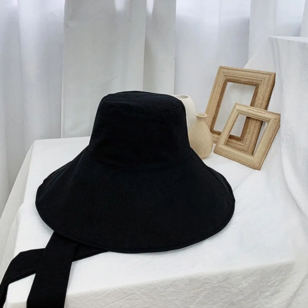 

Fashion Tie Design Fisherman Hat Cotton Linen Foldable Sun Hat Big Brim Beach Cap Outdoor Activities