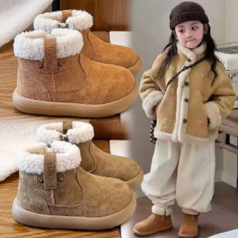 

2025 Winter New Children's Shoes with Velvet Side Zipper for Girls Fashionable Warm Comfortable High Quality Snow Boots