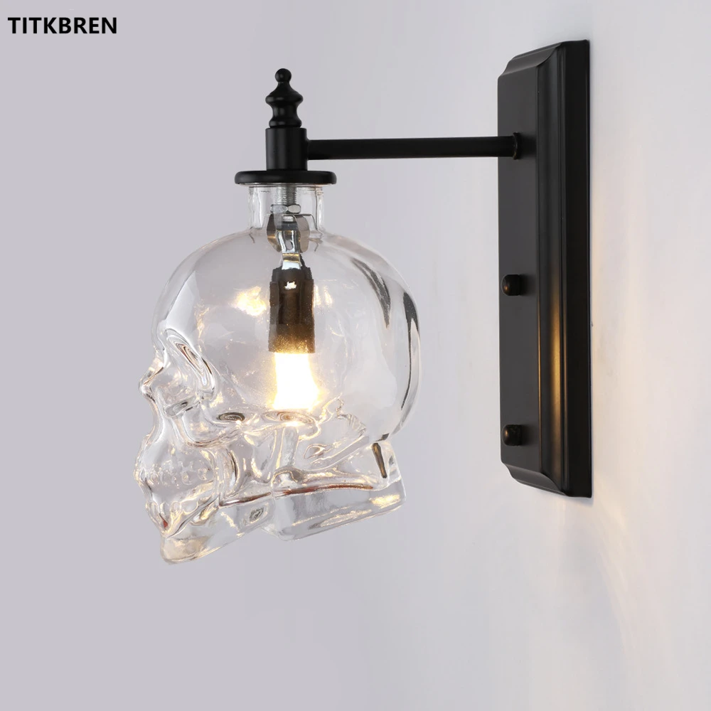 Retro Loft Skull Bones Wall Lamps Clear Glass Bottle Restaurant Bar Wall Light Fixtures Dinning Room Cafe Industrial Retro Lamps