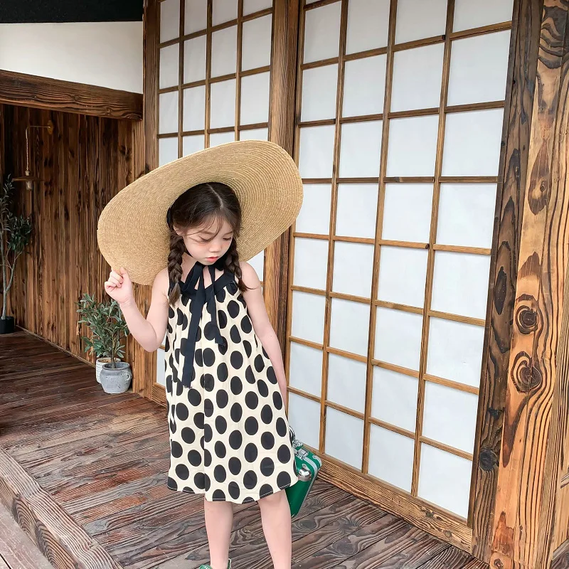 

Girls Skirt Polka Dot V-Neck Sleeveless Dress Princess Dress 2025 Summer New Children's Clothing 3-8 Years Old