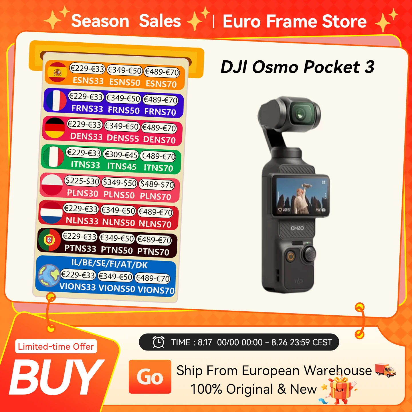 DJI Osmo Pocket 3, potente sensore da 1 pollice, 4K/120fps, schermo touch rotante da 2 pollici, Osmo Pocket 3 originale
