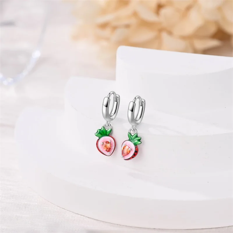 2025 New Women\'s 925 Silver Apple Strawberry Cherry Spring Flowers Colorful Sweet Romantic Earrings Engagement Party Jewelry
