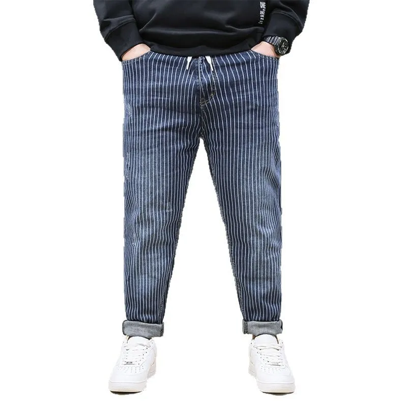 Fashion Stripe Trend Jeans Men's Hip Hop Denim Pants Spring Summer Harem Trousers Men Big Size 7XL Elastic Waist Bottoms Blue