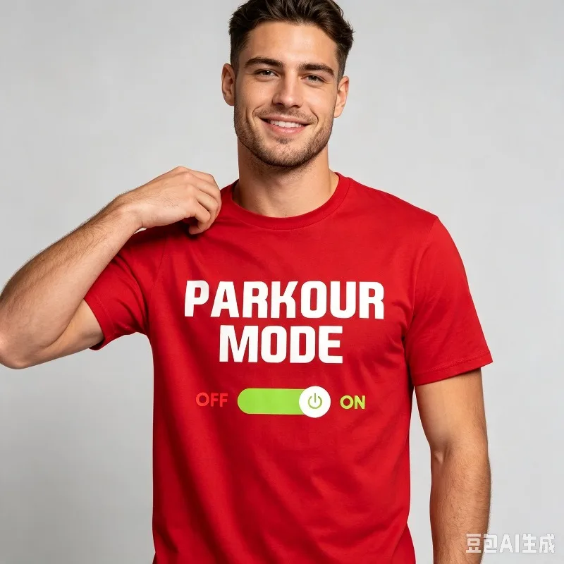 Men Parkour Mode On T-Shirt 100% Cotton Funny Switch Graphic Print Casual Short Sleeve Tee for Extreme Sport Daily Wear