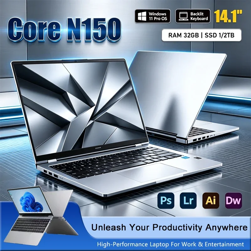 14.1 Inch Gaming Laptop Computer Intel N150 16GB RAM 1TB 2TB SSD PC Gamer Windows 11 Pro Laptops 1920*1080P Office Study PC