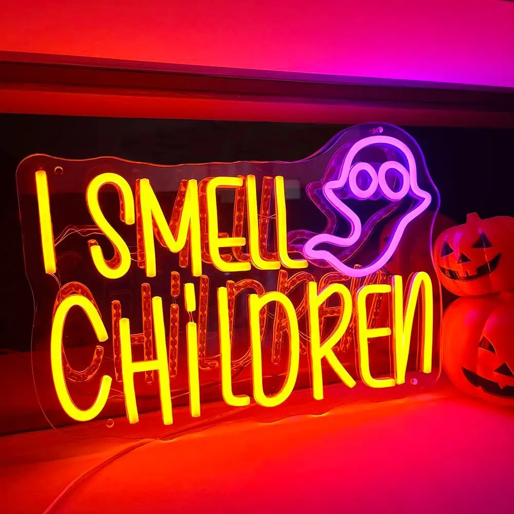 

Halloween I Smell Children Neon Sign, Neon Light Signs, for Halloween Decor Man Cave Home Decor Birthday Party Perfect Gift