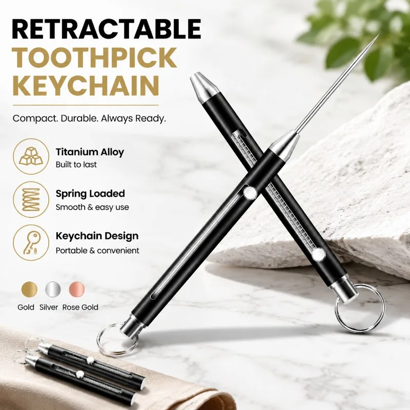 Titanium Alloy Retractable Toothpick Portable Spring Telescopic Dental Tool Rustproof Mini Pocket Teeth Cleaning Stick Reusable