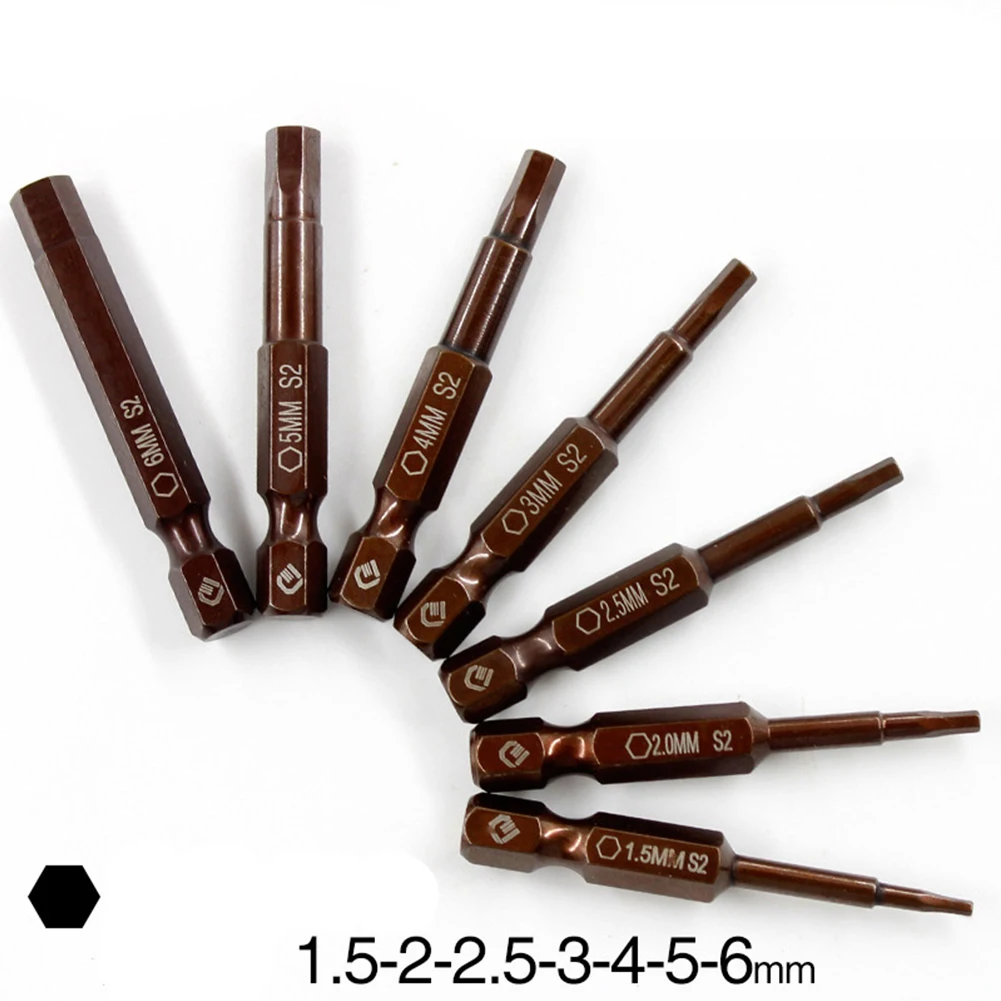 50mm Hexagon Magnetic Screwdriver Bits Set H1.5 H 2 H2.5 H3.0 H4.0 H5.0 H6.0 1/4\