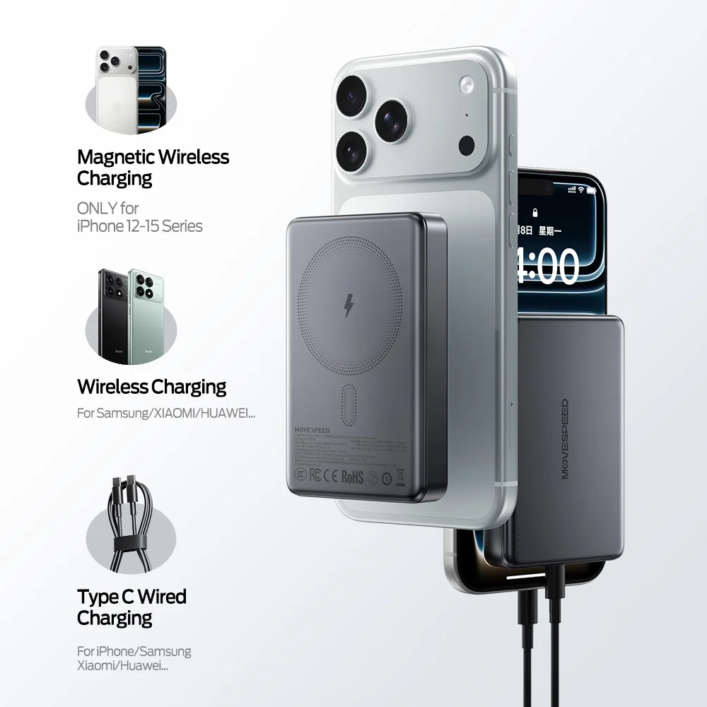 Immagine 4: 【CCC】MOVESPEED P07 Batteria a stato semisolido Power Bank 10000mAh 5000mAh Carica wireless magnetica Powerbank per iPhone 17 16 15