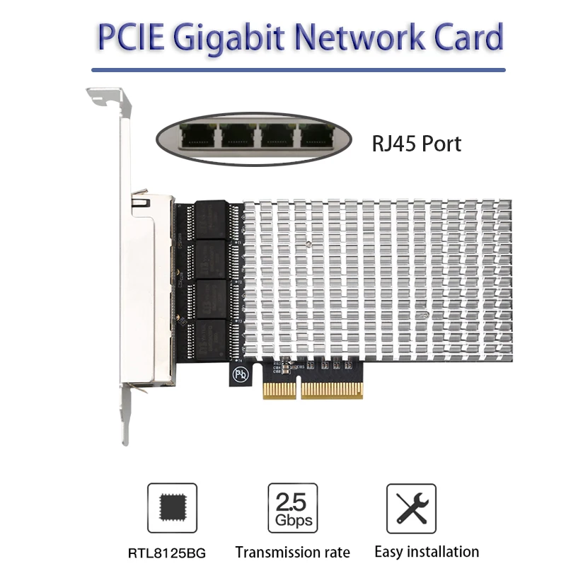 Game PCI-E Card Fast Ethernet RJ-45 LAN Adapter 4-Ports 2.5Gbps Gigabit PCI-E Electric port Network Card Ethernet for Desktop PC