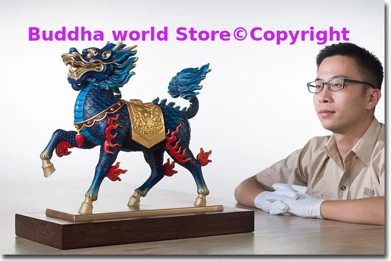 Asia high grade GOOD LUCK Mascot Bring wealth money ROYAL Dragon QI LIN Auspicious Spiritual BRONZE Sculpture ART Statue