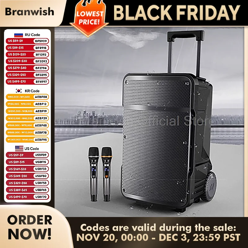 80W Powerful IPX-2 Sound Box Portable Bluetooth Speakers 8/12inch Wireless Audio with Wheels For Outdoor Guitar Home Decoration