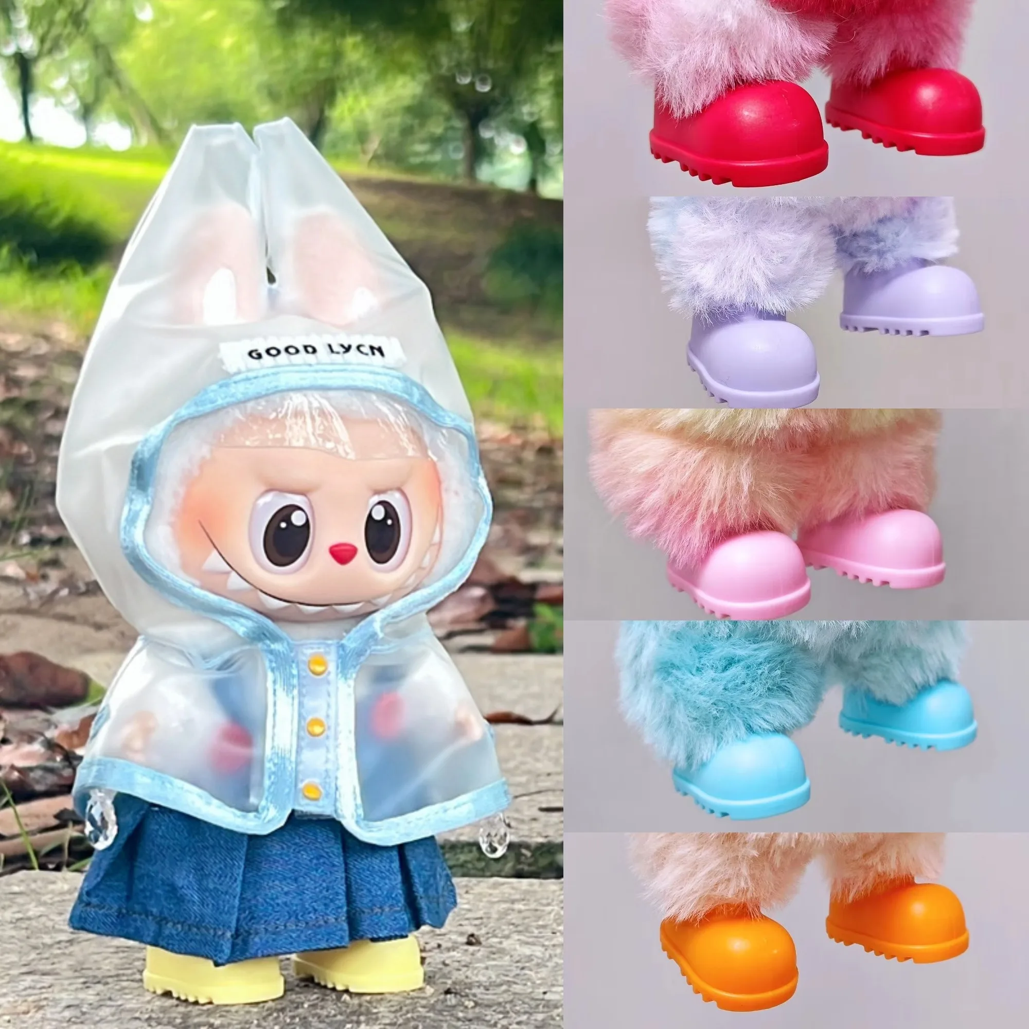 

Clothes for Labubu Raincoat & Multi-Color Rain Boots 1-3 Gen Vinyl Doll Sitting Party Outfits Cute Doll Clothes & Accessories