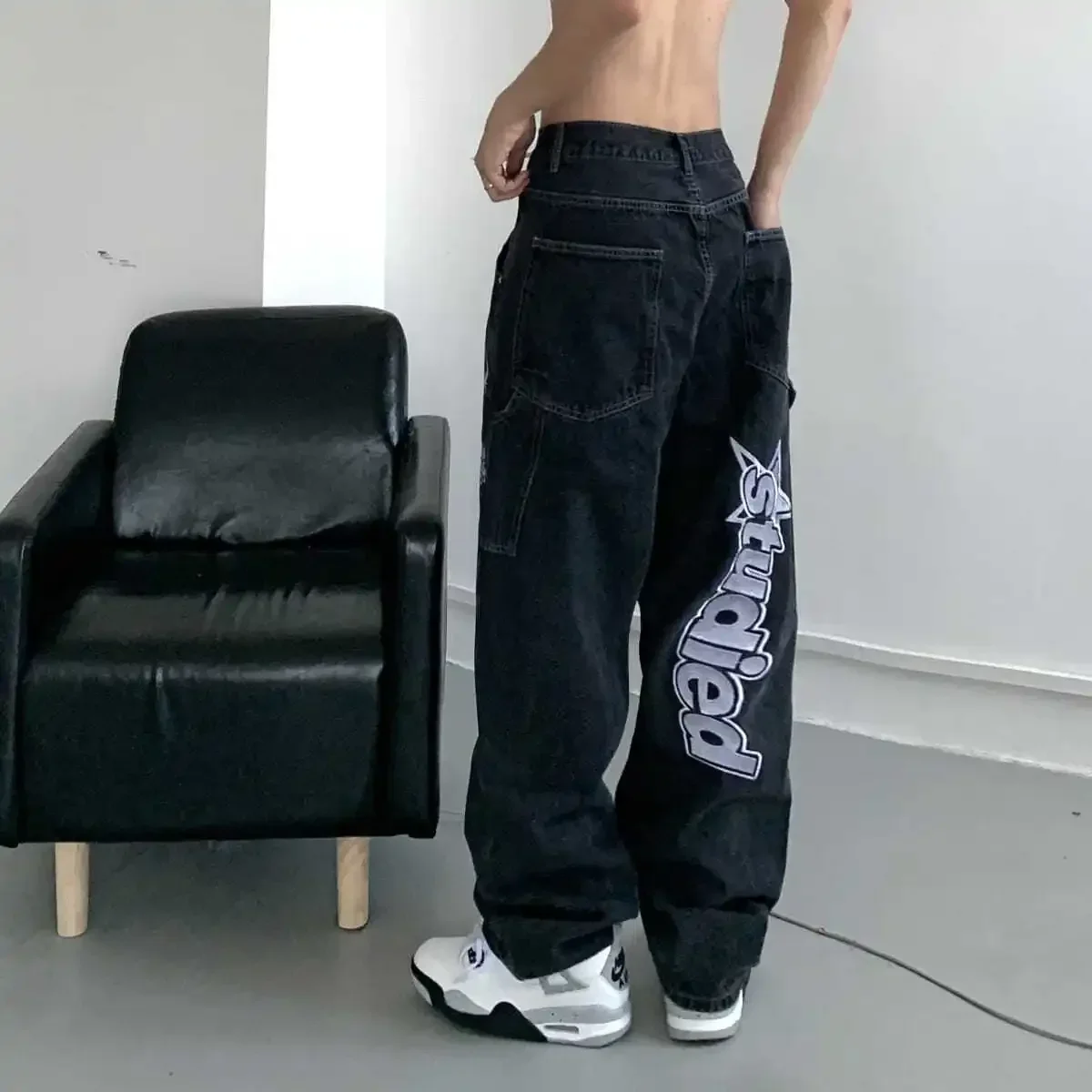 Jean Vintage Hip Hop pour Homme, Pantalon à Jambes Droites et Larges, avec Impression de Lettres, Nouvelle Collection Automne 2024