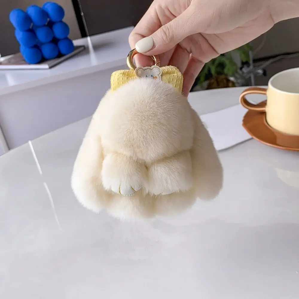

Fashion Chubby Fluffy Bunny Keychain Cartoon Animal Bag Decor Rabbit Fur Keyring Bowknot Charms Rabbit Plush Dolls Girl