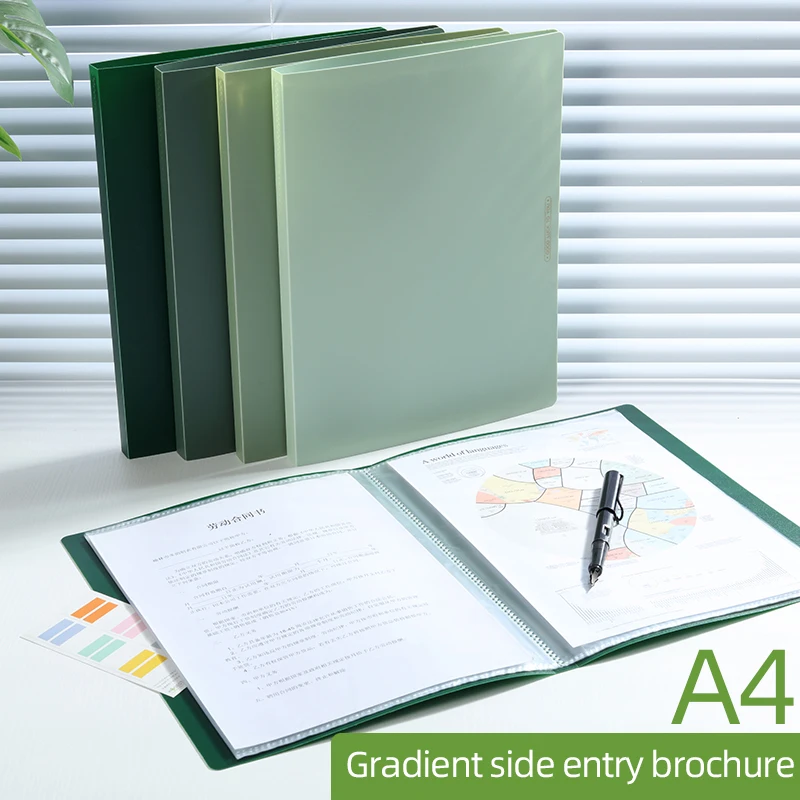 A4 Gradient Colored Folder Side-Loading Document Organizer 30Pages Transparent Sheet Student Exam Papers Subject Classification