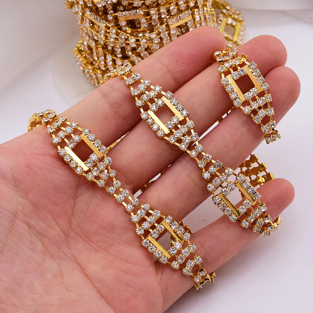 1 yard gold diamond code chain shiny crystal metal chain suitable for dress bag shoes accessories DIY sewing accessories