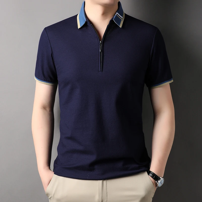 Top Grade 100% Cotton Zipper Luxury Summer New Brand Polo Shirts Men Fashion Slim Short Sleeve Casual Tops 2023 Mens Clothing