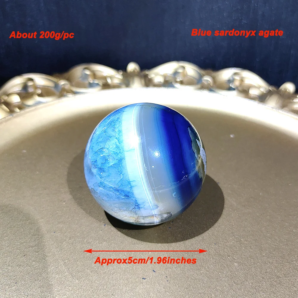 1Pc Blue Sardonyx Agate Sphere Narural Crystal Ball Carving Crafts Gemstone For FengShui Meditation Home Decor Gift Halloween