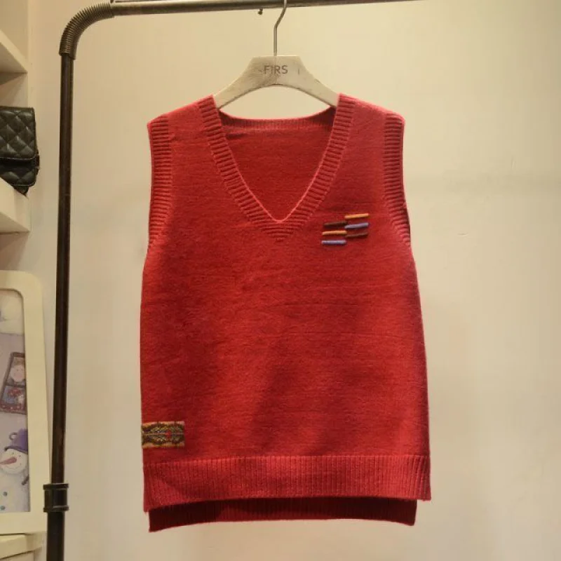 سترة نسائية محبوكة بياقة على شكل V، موديل خريف 2023 الجديد، فضفاضة ومتعددة الاستخدامات، سترة سترة خفيفة على الطراز الكوري العصري