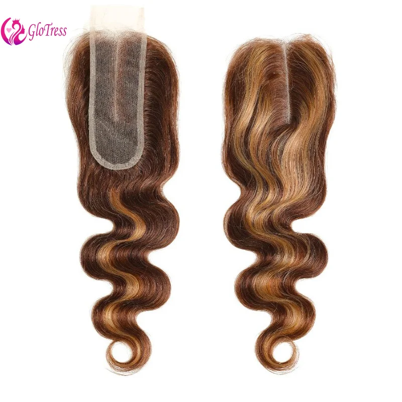 P4/27 Color Deep Part 2x6 Transparent Lace Closure Body Wave Human Hair Brown and Blond Pre Plucked With Baby Hair 8-20 Inches