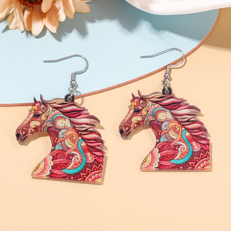 Bohemian Creative Totem Acrylic Animal Earrings for Women Fashion Personalized Fox Horse Cat Bird Fun Vintage Jewelry Pendant