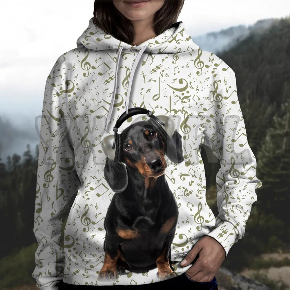 Great Music With Dachshund   3D Printed Hoodies  Unisex Pullovers Funny Dog Hoodie Casual Street Tracksuit