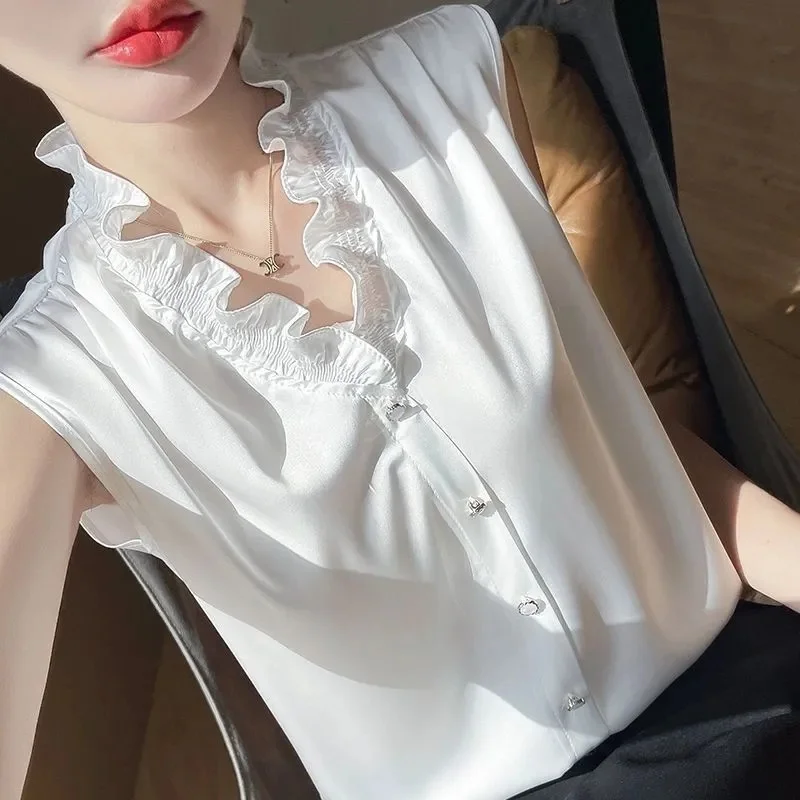 

Французская рубашка без рукавов, женская нижняя рубашка с грибком, новинка лета 2021, жилет, женское пальто с профессиональным жилетом в виде листьев лотоса, топ