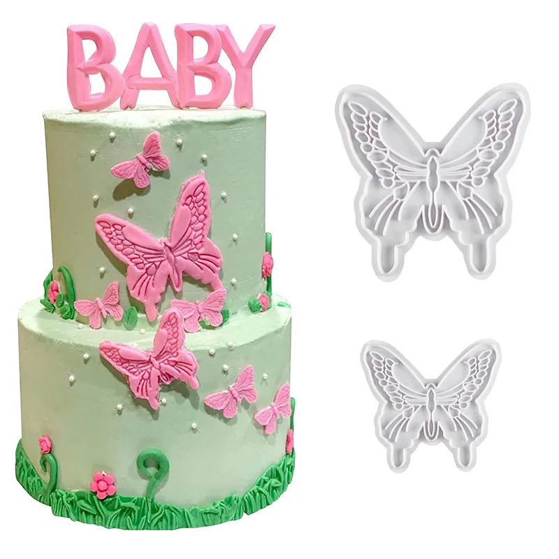 2 Piezas/Juego de Herramientas de Decoración de Pasteles de Plástico con Forma de Lazo de Mariposa, Juego de Cortadores de Galletas para Pasteles de Flores, Moldes de Fondant de Azúcar F161