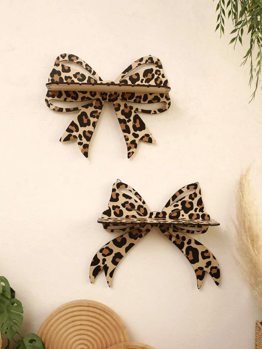 1PC Bow Wall Mounted Storage Rack Leopard Print Hanging Rack Hanging Jewelry Pretty Display Rack Home Living Room Storage Rack