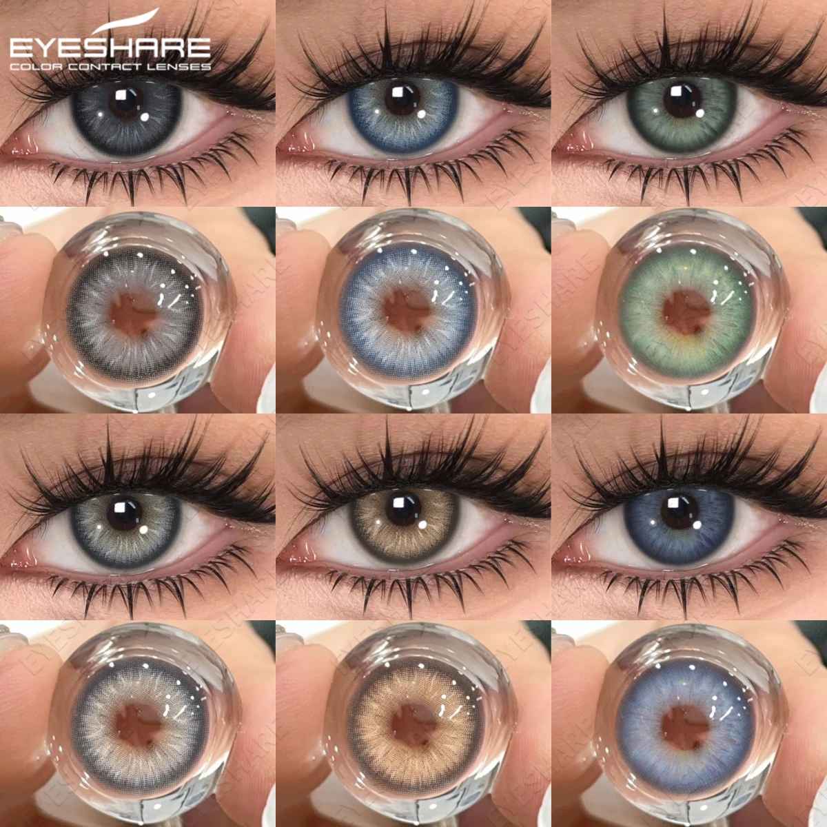 EYESHARE 2 Stück natürliche farbige Kontaktlinsen, modische blaue Augenlinsen, hochwertiger graubrauner Kontakt, jährlicher grüner Pupillenkontakt