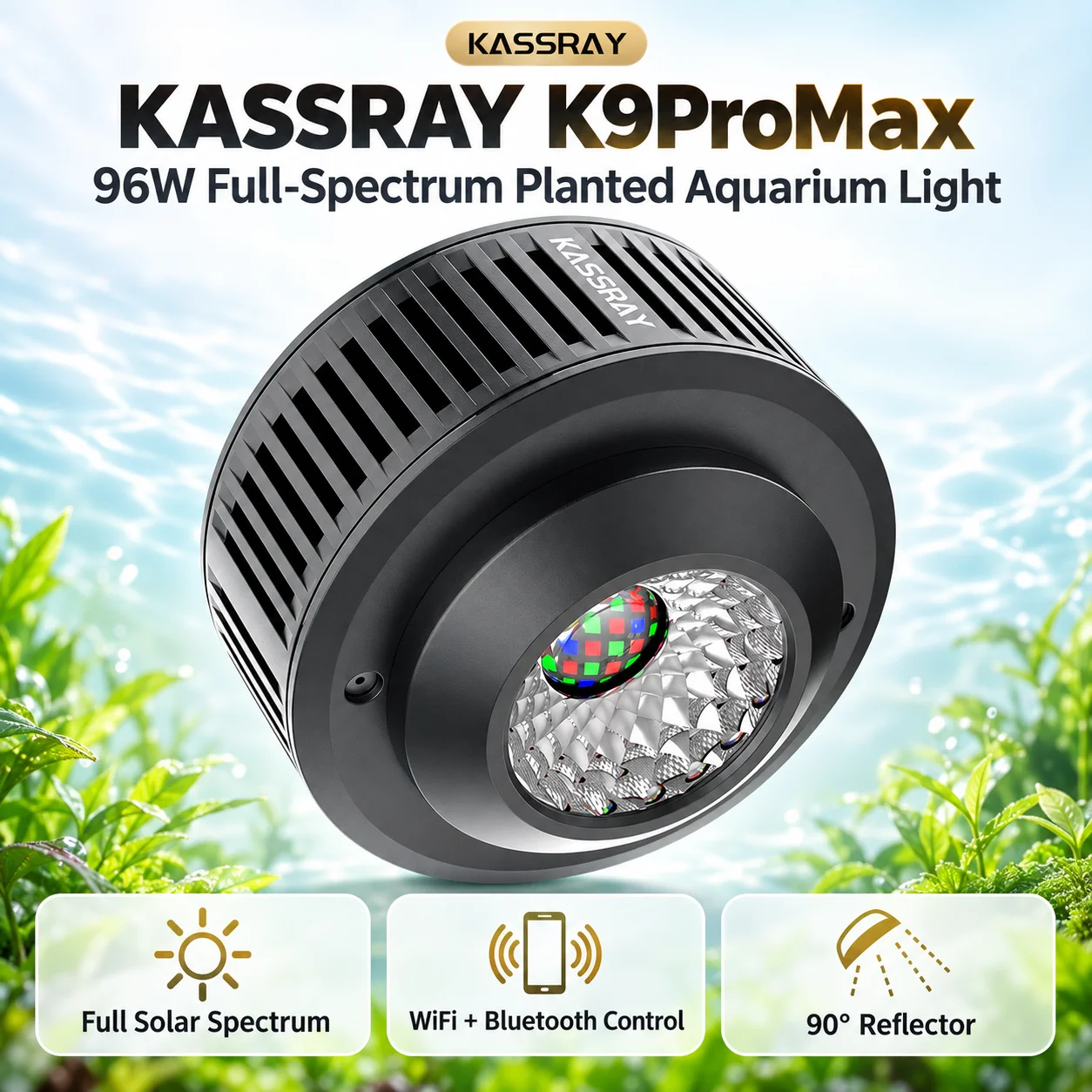 KASSRAY K9ProMax 96W Full Spectrum Aquarium Panted Light WiFi High-Color Rendering for Freshwater Aquatic Fish Tank