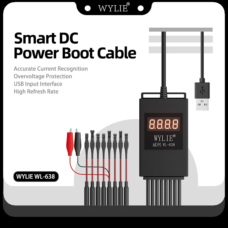 WYLIE WL-638 inteligentny kabel zasilający DC dla iPhone 6-15 Pro Max płyta główna akumulator linia rozruchowa ochrona przed przepięciem