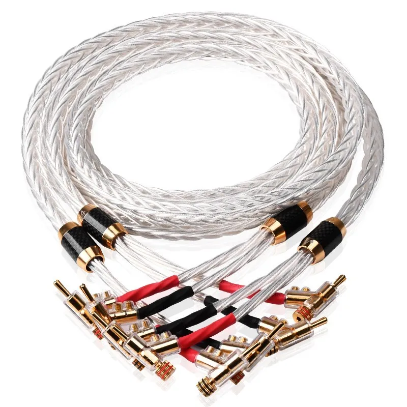 HIFI speaker cable 1 Pair OCC silver plated audio cable HI-FI high-end amplifier speaker cable gun type Banana plug