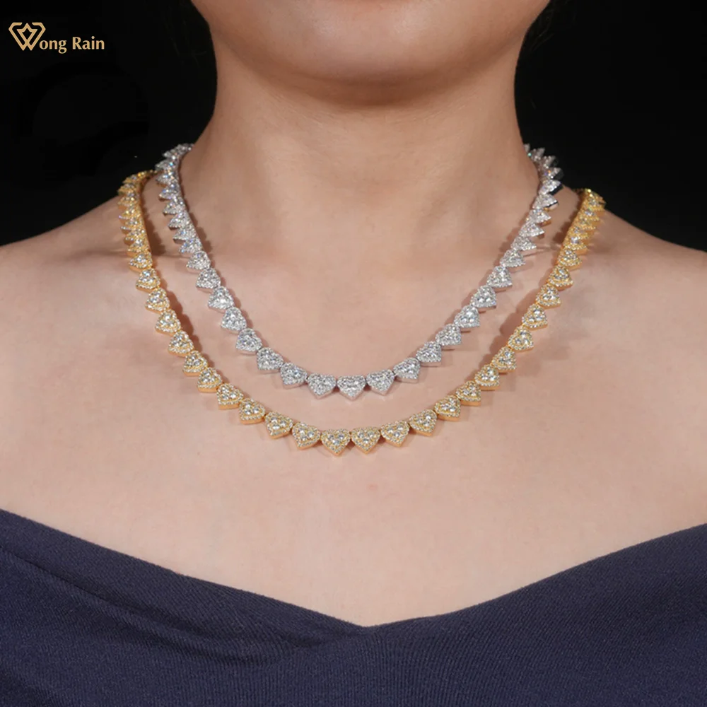 

Wong Rain Хип-хоп Стерлинговое серебро 925 пробы VVS1 3EX D Настоящие муассанитовые бриллианты Драгоценные камни 8 мм Сердце Теннисная цепочка Ожерелье Изысканные ювелирные изделия GRA