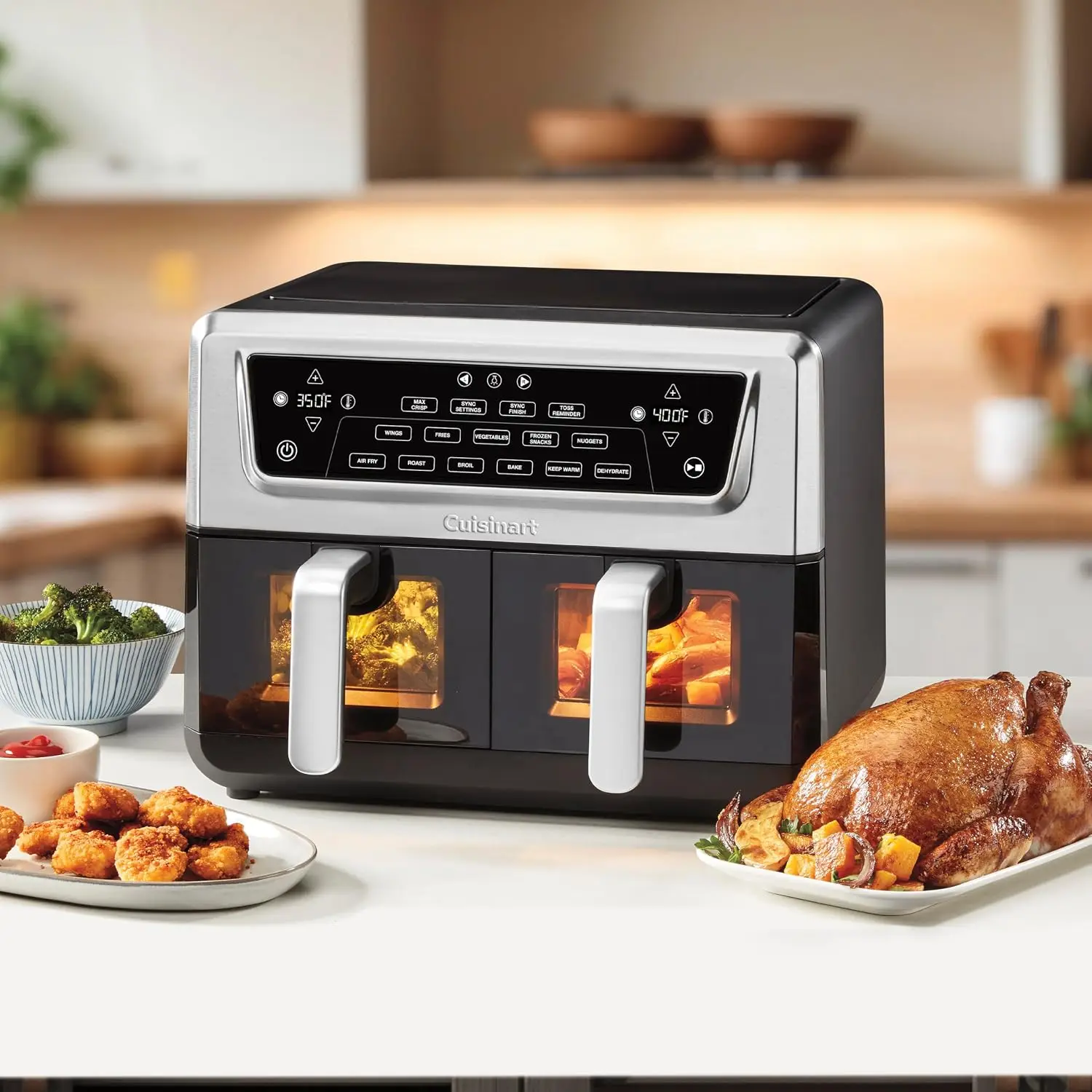 Cuisinart Dual Basket Air Fryer, Two Baskets 11 Qt in Total, 6 Functions: Air Fry, Roast, Bake, Broil, Dehydrate & Keep Warm, Fe