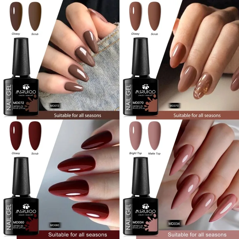 6/8pcs 8ml Red Brown Gel Nail Polish Set Long Lasting Soak Off UV LED Gel for Manicure DIY Nail Supplies Painting Gel Nails Art