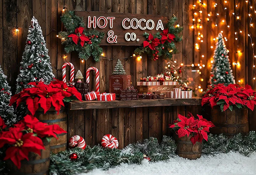 Mehofond Sfondo fotografico Inverno Natale Cacao caldo Negozio Regali Albero di Natale Bambini Ritratto di famiglia Decor Sfondo Studio fotografico